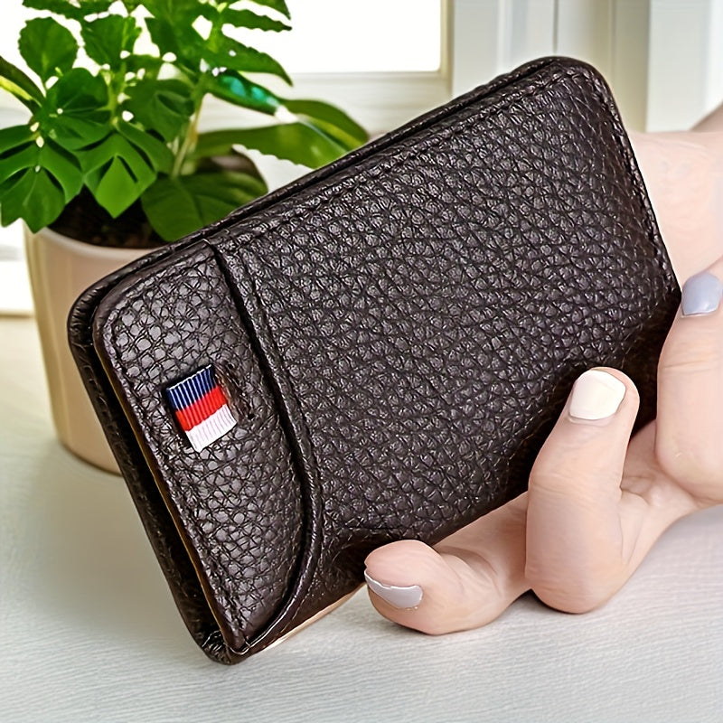 TEMU New Minimalist Versatile - Black-brown Durable Card Holder, Bank & Credit Cards Organizer For Men And Women. Slim Portfolio With