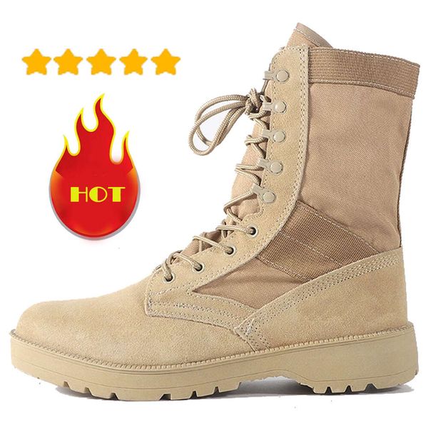 Cowhide Men Military Tactical Desert Boots Outdoor Combat Lightweight Non-Slip Hiking High-Top Botas Work Shoes 4db6e