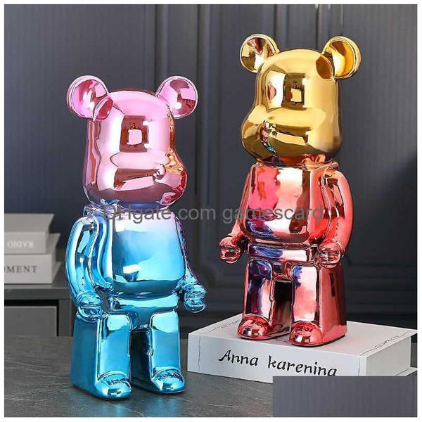 Novelty Games Plating Bearbricklys 400% Statue Violence Bear Scpture Ornaments Decorative Figurines Living Room Home Dec Dhylf