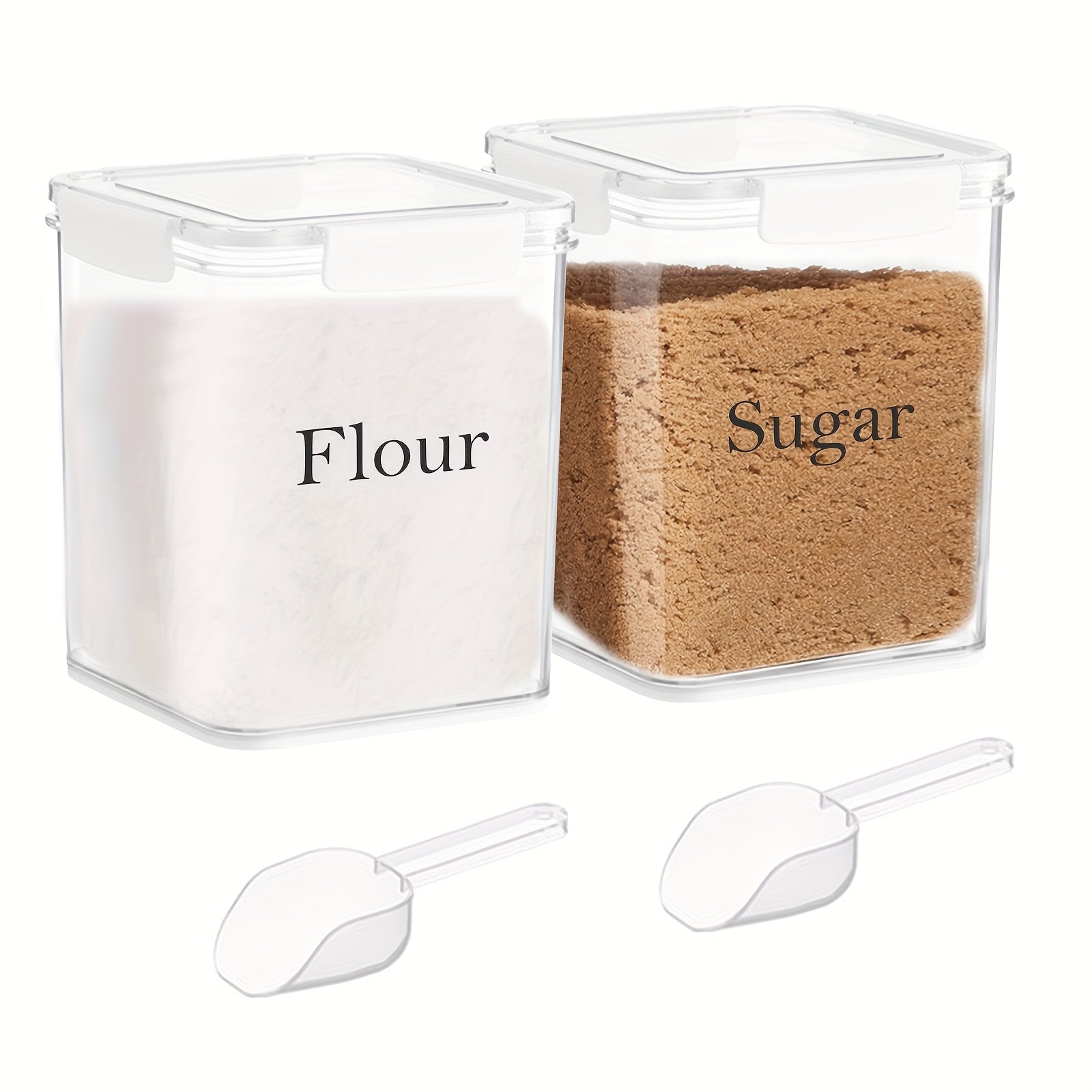 TEMU Set Of 2 Large Food Storage Jars 4l - Airtight Containers With Lids, White With Free Canisters For Sugar, Flour, Coffee, Pantry Organization