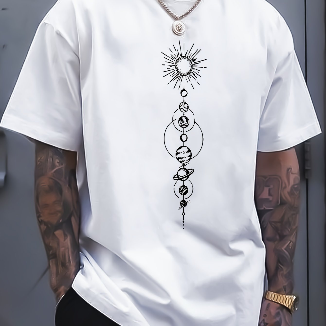 TEMU Creative Print Men's Short Sleeve T-shirt, Casual Round Neck Top, And Comfortable Tee, Spring& Summer Collection