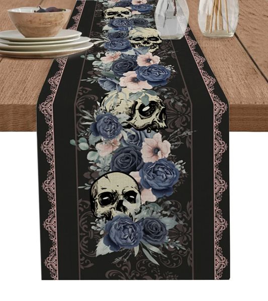 Halloween Flower Skull Wedding Decoration Running Table Kitchen Coffee Table Dining Table Fabric Home Party Decoration 240905