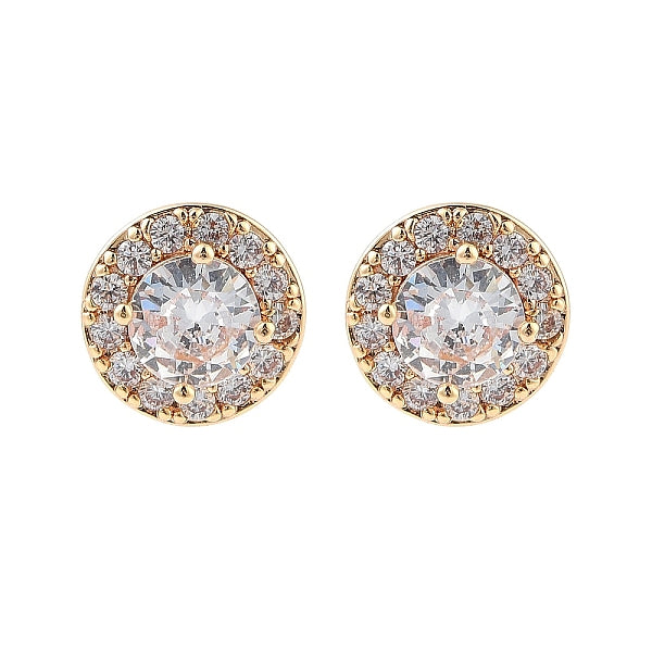 Boucles d'oreilles à tige rondes plates en laiton avec zircone cubique transparente