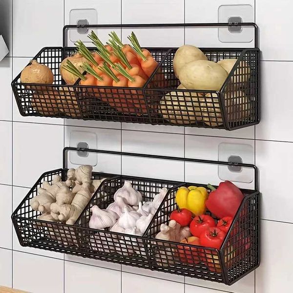 Wall Mounted Kitchen Storage Basket Suitable for Durable Metal Wire Storage of Spices Garlic Onions and Vegetables W250120