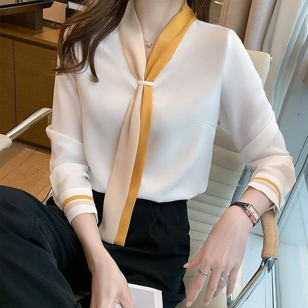 Blouses Mujer De Moda 2022 Loose Solid Women&#039;s Tops and Blouse Elegant Long Sleeve Chiffon Shirt Vintage Women Clothing