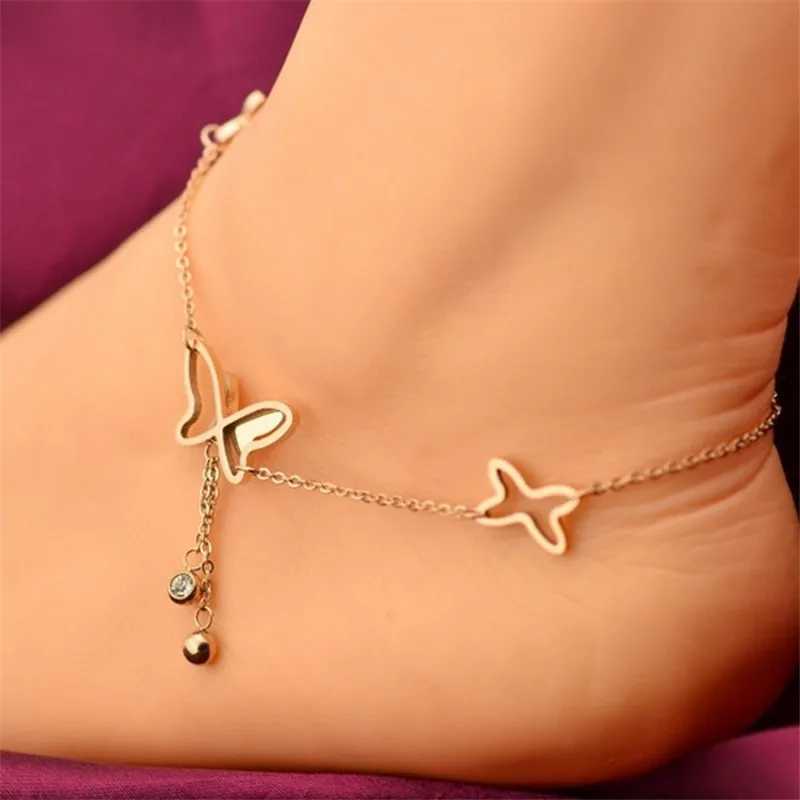Summer Beach Leg Bracelet Butterfly Pendant Anklets Foot Chain For Women Girl Charms Barefoot Sandals Jewelry Accessories Y240920
