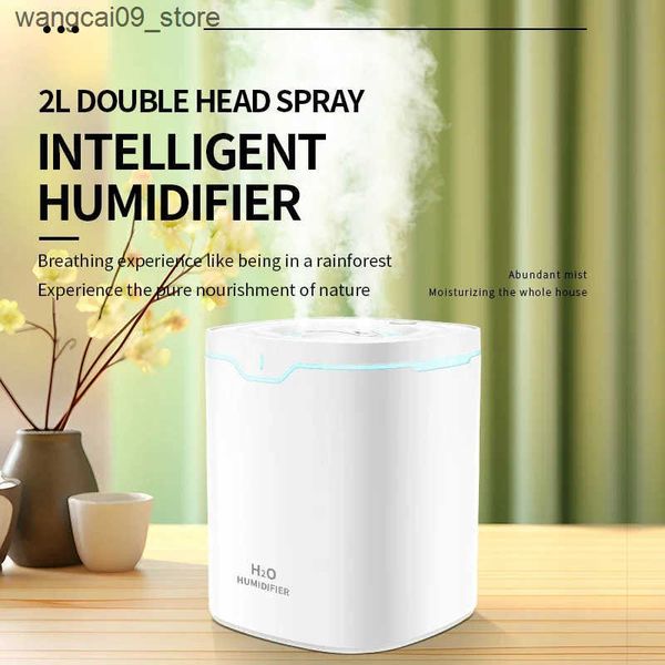 Humidifiers 2L Dual Nozzle Spray Intelligent Humidifier Large Capacity Timing Mute Lighting 360 Humidification Room Sleep J241119