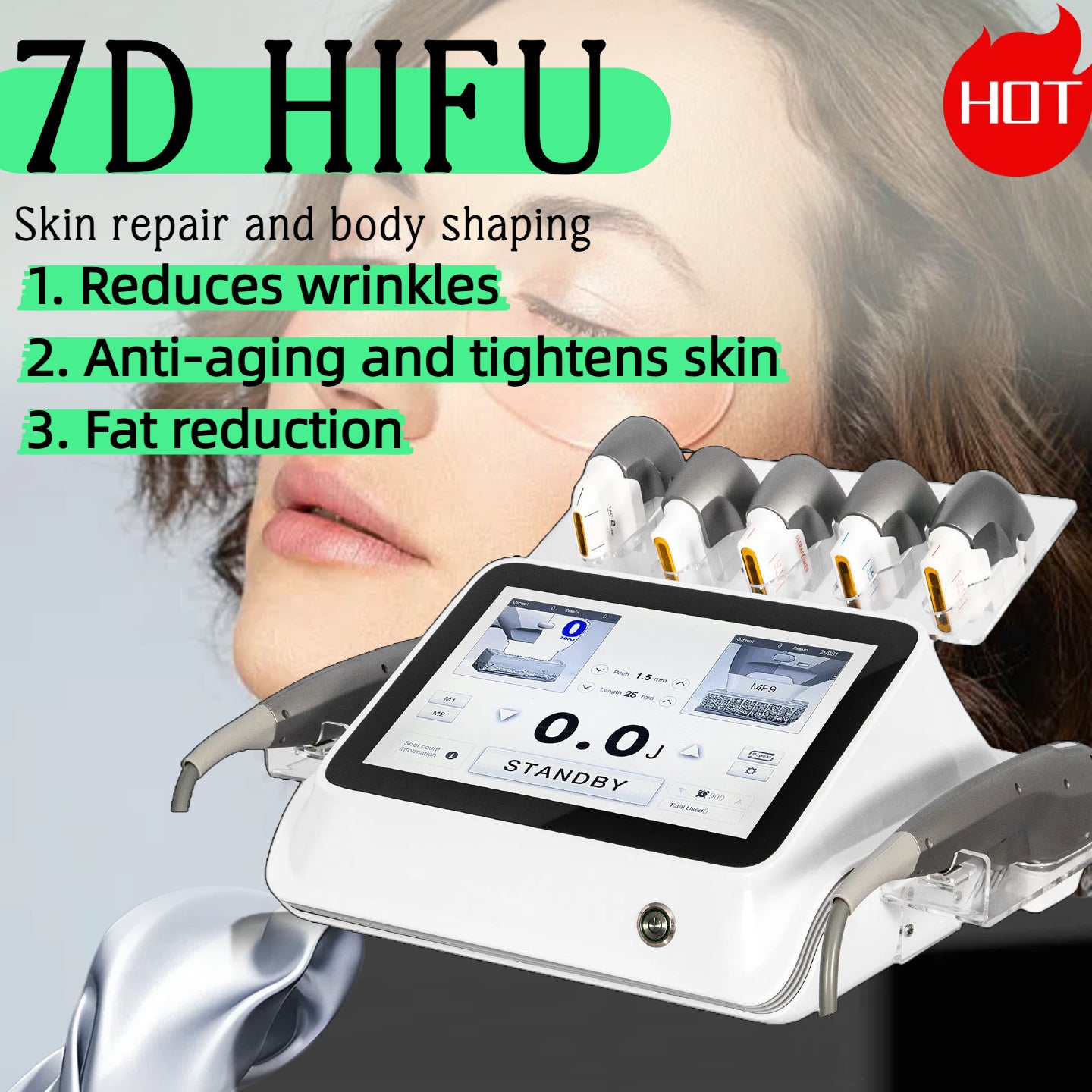 7D HIFU Smas Skin Tightening Machine Portable 7 Cartridges Double Chin Reduction Anti-aging Skin Care Slimming Body Sculpting Fat Loss Beauty Equipm