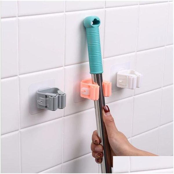 Hooks Rails Broom Holder Wall Hook Mounted Mop Organizer Hold Brush Brooms Hanger Plastic Storage Rack Kitchen Clip Seamle Dhgarden Dhu4L