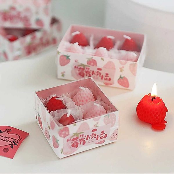 Strawberry candles soy wax aromatherapy candles scented candles cakes parties home decor creative birthday gifts W240813