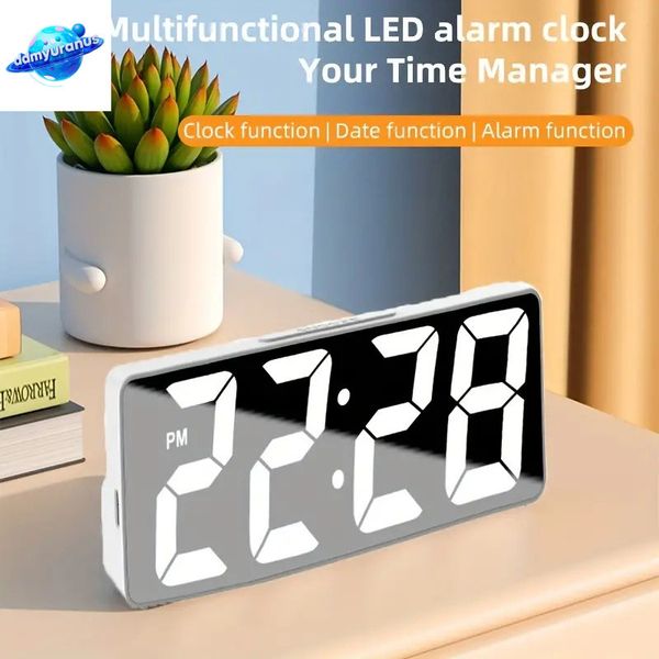ddmyuranus Latest Digital LED Alarm Bedroom Electronic Desktop Clock With Temperature Display Adjustable Brightness 12-24 Hours