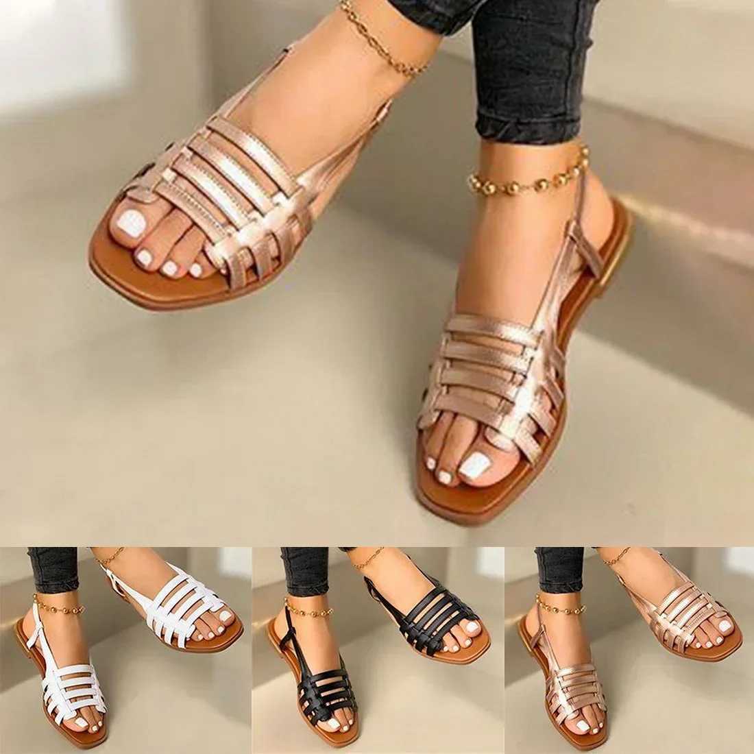 Womens Sandals Womens Summer Hollow Roman Shoes Womens Gladiator Open Toe Beach Apartment Womens Shoes Plus Size 35-43 M250218