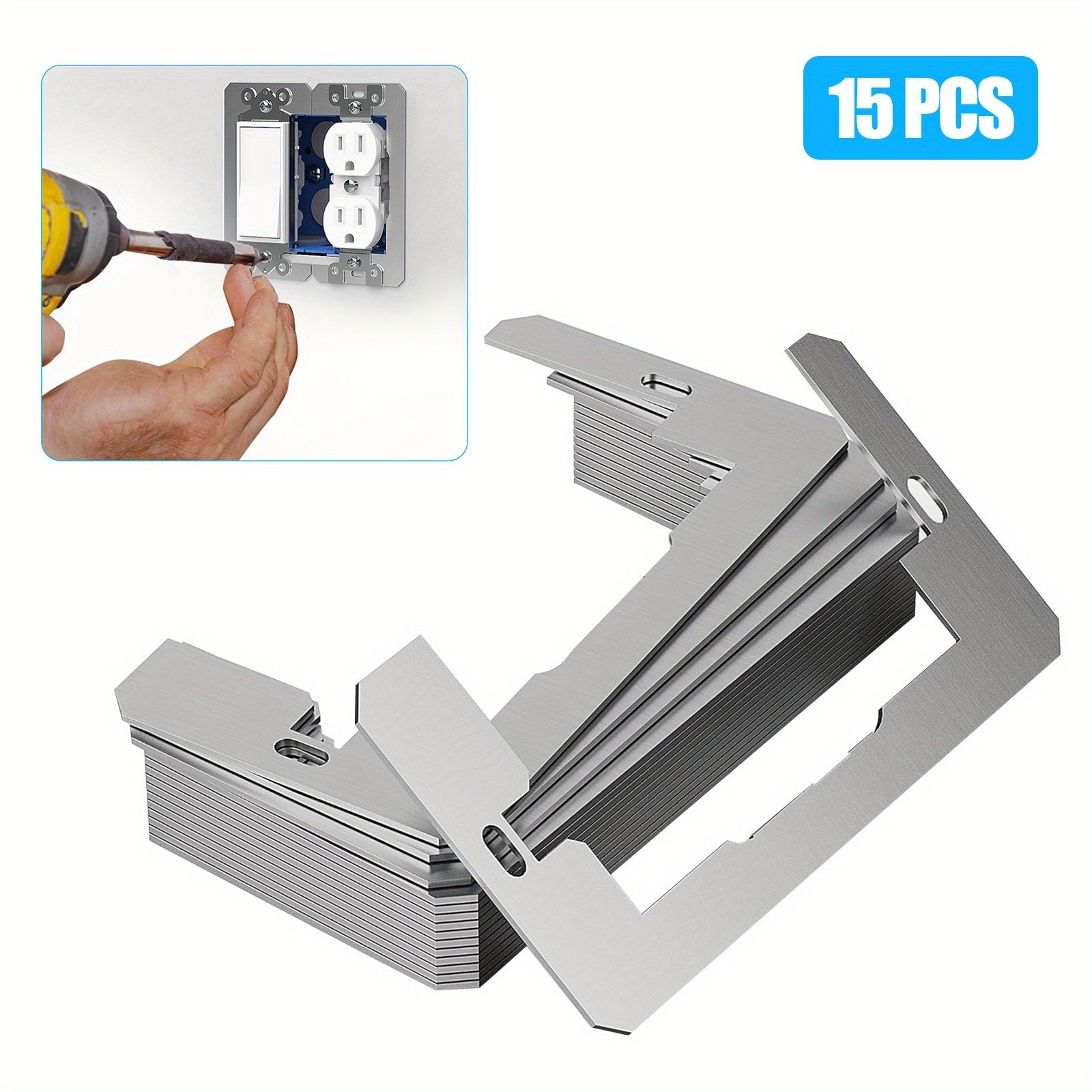 TEMU 15pcs Heavy-duty Metal Wall Plate Spacers, Outlet Leveling Shims, For Fixing Loose Electrical Sockets, Standard Outlet Covers, Indoor-outdoor