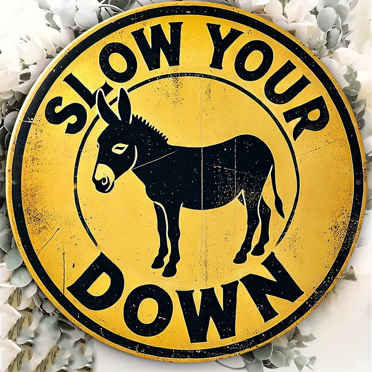 TEMU 2d Flat, 1pc Retro Donkey Warning Metal Tin Sign - "slow Your Donkey Down" Humorous Farmhouse Wall Decor, 8x8 Inch Rustic Aluminum Outdoor Sign
