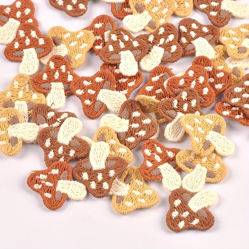 TEMU 20pcs Adorable Mushroom-shaped Embroidered Patches, 21x23mm, In Mixed Colors - Perfect For Diy Sewing, Crafts, Scrapbooking & Hair Accessory