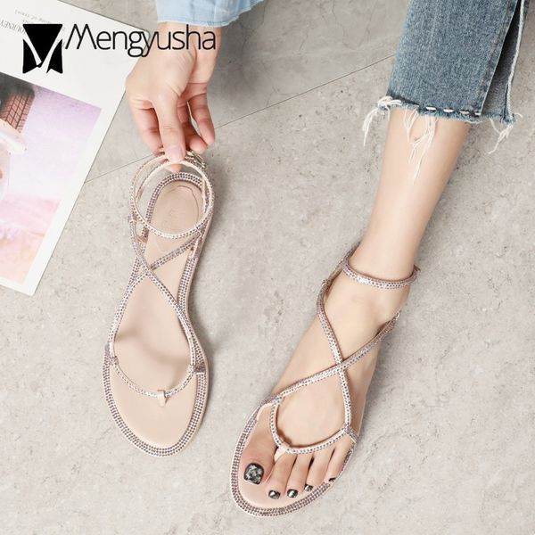 serpentine crystal cross band women buckle hollow gladiator sandals summer brand clip toe low heel slippers shoes female