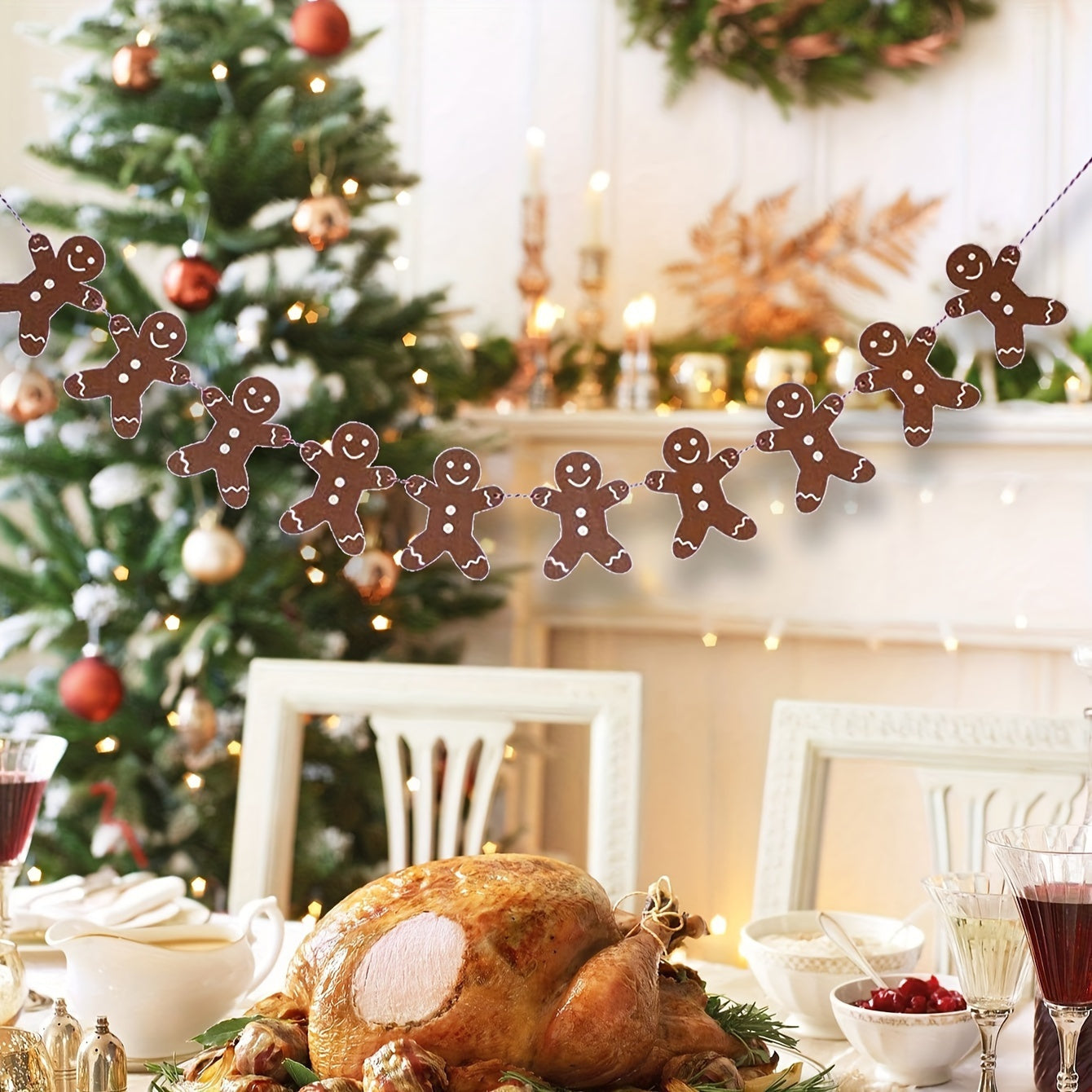 TEMU A Set Of Felt Gingerbread Man Christmas Wreath Party Banners Is Suitable For Decorating Christmas Parties, Hanging Home Decor, Wall Decorations,