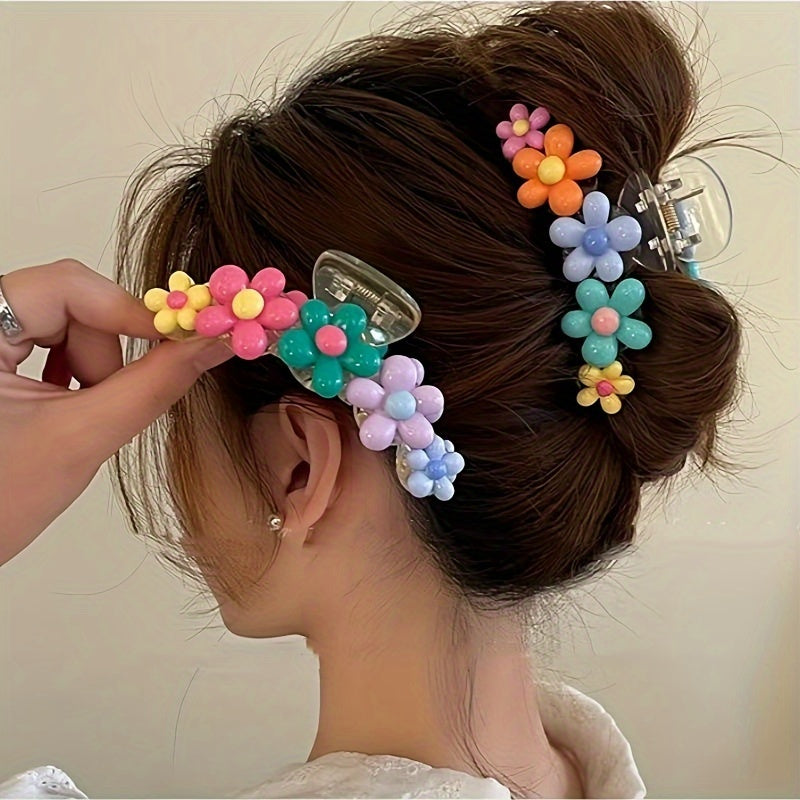 TEMU 2pcs Floral Hair Claw Clips - Sweet Bohemian Style , Large Plastic Hair Accessories For Women, Casual Attire And Styling, Stylish Updo Clip |