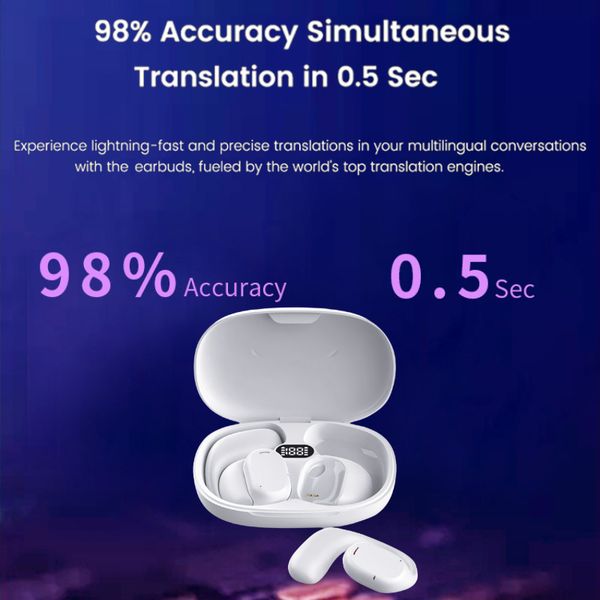Bluetooth Translator Earbuds BT Headset with Microphone Charging Box 144 Languages Instant Translate&music&call 3in1 Earphone