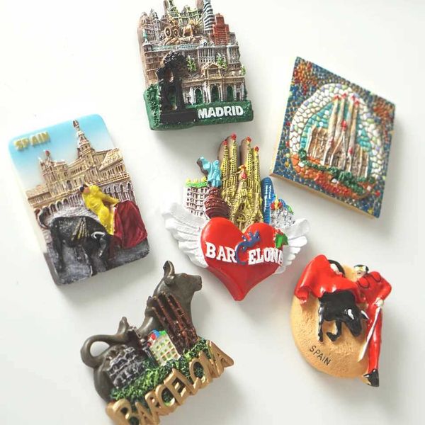 Fridge Magnets 1 Pcs Spain Attractions Fridge Magnets Barcelona Madrid Bullfighting Mosaic Refrigerator StickersSpain Travel Souvenirs GiftL