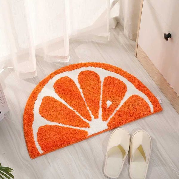 Lemon Half Round Fruit Sl Bath Mats for Bathro Anti Slip Cozy Orange Rug Fluffy w Bath Rugs Cute Indoor Doormat Z250211