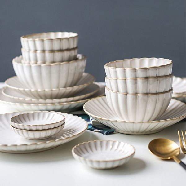 Dishes Plates Elegant White Ceramic Plate Set Dinnerware Dish Bowl Mug for Home Kitchen H250110