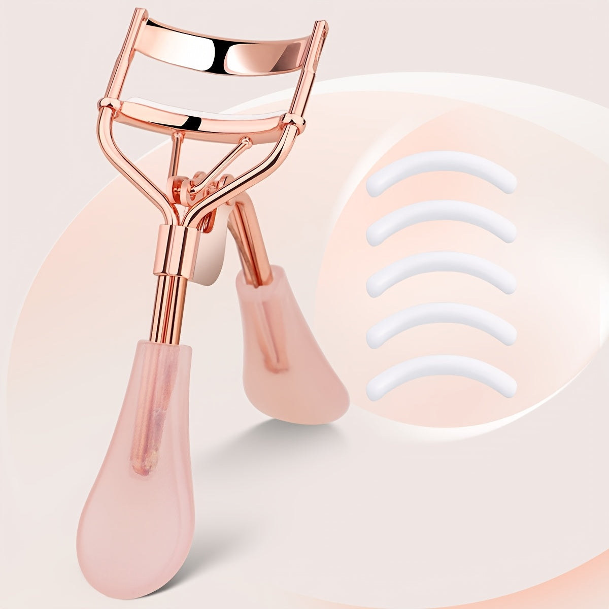 TEMU Electroplated Pink Handle Mascara Curler + 5 White Glue Strips, Long-lasting Eye Lash Natural Curling Convenient Eyebrow Tool