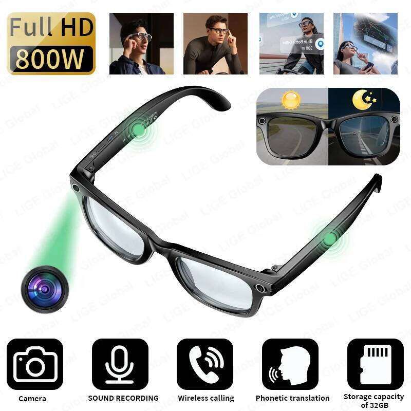 New AI HD Anti-Shake Camera Video Recording Smart Glasses Voice Wireless Bluetooth Call Translation Sunglasses