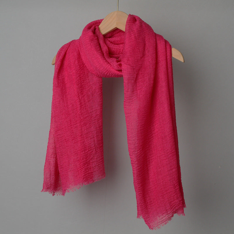 C2513 solid color headscarf cotton and linen scarf female single color cotton and linen bubble scarf sunscreen gauze headscarf scarf