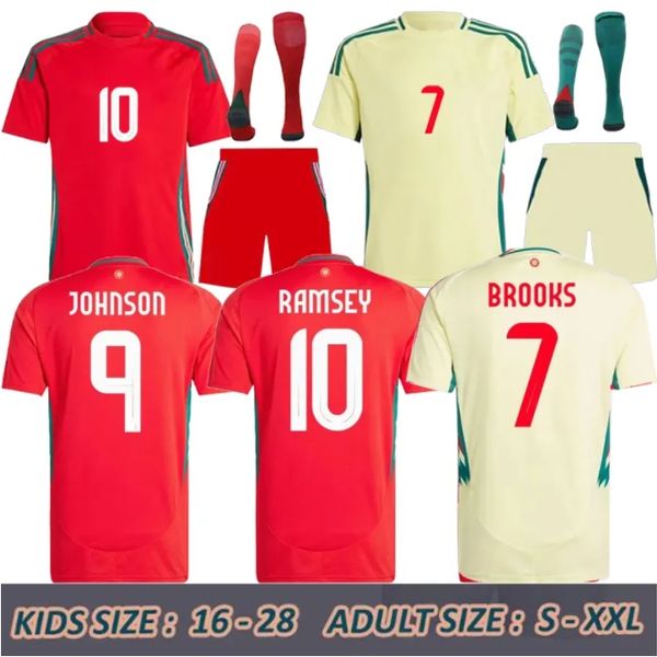 2024 Wales Soccer Jerseys JAMES BALE 24 25 Welsh Football Shirts JOHNSON N.WILLIAMS RODON T.ROBERTS CABANGO LEVITT MOORE THOMAS Men Kids Kit