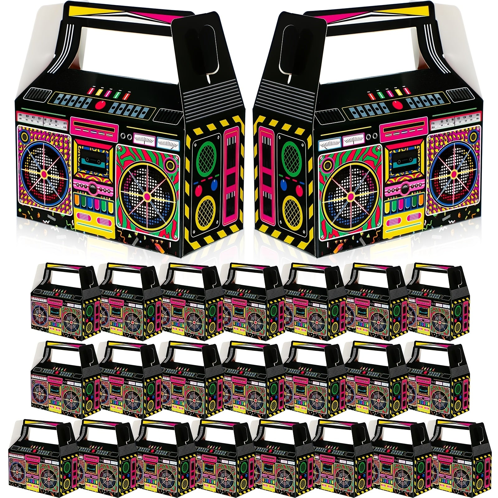 TEMU 24pcs 80s Party Favors Boxes 80s 90s Novelty Boom Box Party Decoration Gift Treat Goodie Candy For Party Favor Retro Radio Hip Hop Theme Table