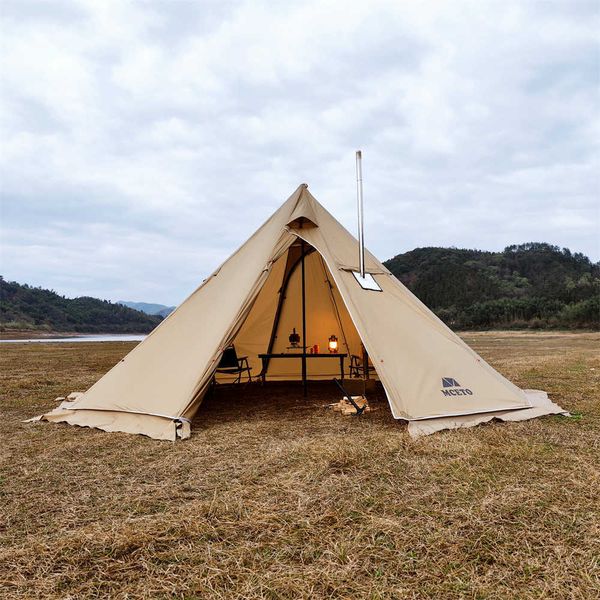 Tents and Shelters Upgraded 5M Oversized Pyramid Tent With Snow Skirt With Chimney Jacket Outdoor Camping Tent Hiking Awnings Shelter Teepee