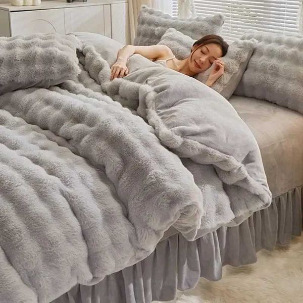 Winter Thick Warm Plush Down Duvet Cover Bedding Set Soft Plush Down Duvet Cover Bedding Set X241029