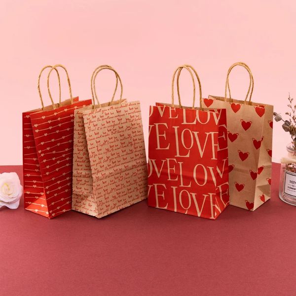 StoBag Valentines Day Kraft Paper Gift Bags Reusable Durable Stylish Packaging for Romantic Gifts and Wedding Party 12-30 250116