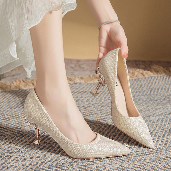 Bg rimocy Gold Sier Pointed Toe Pumps Women Rhinesthone Thin Heels Party Wedding Woman 2023 Shallow High-Heeled Shoes 1308