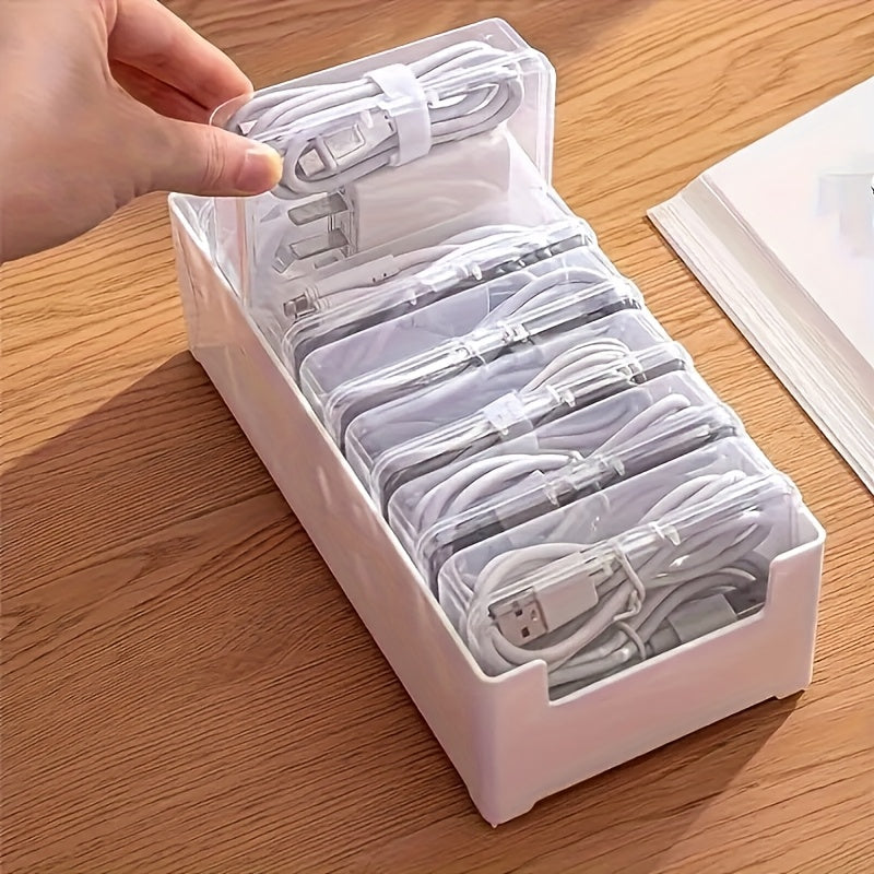 TEMU Set Of Plastic Data Cable Organizer Boxes With 7 Clear Storage Boxes - Not Waterproof, Desktop Cable Management, Charging Cord And Accessories