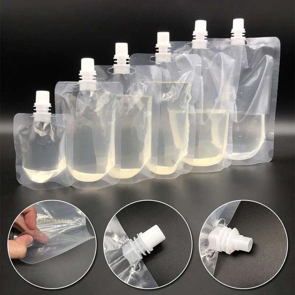 10Pcs-Lot Multi-Size Stand Up Plastic Drink Bag Transparent Packaging Pouch For Travel Camping Liquid Juice Milk Seag Bags