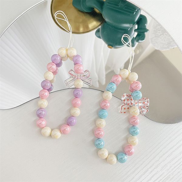ddmygifts New pendant, spotted bow accessory, iridescent bead phone case, bracelet hanging rope A