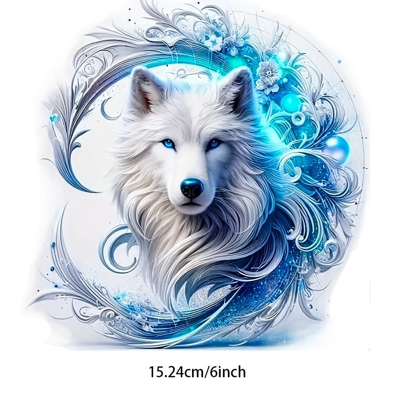 TEMU White Wolf Decal, 6" Glitter Animal Sticker, Self-adhesive, High-gloss Surface, Cartoon Anime Theme, Irregular Shape, With Single Use For Car,