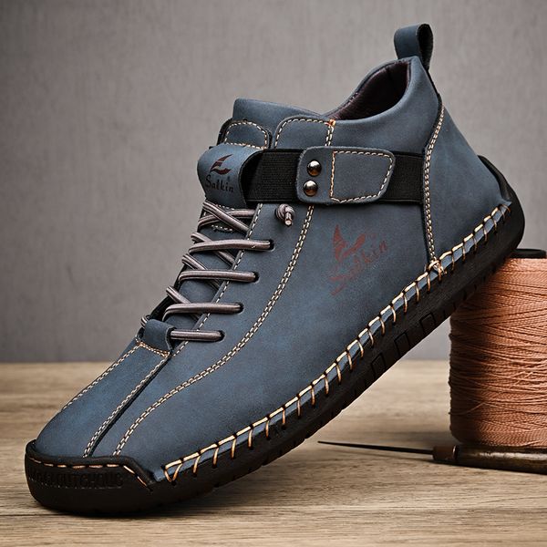 New 2024 Handmade Casual Design Sneakers Man Breathable Leather Shoes Men Ankle Boots Outdoor