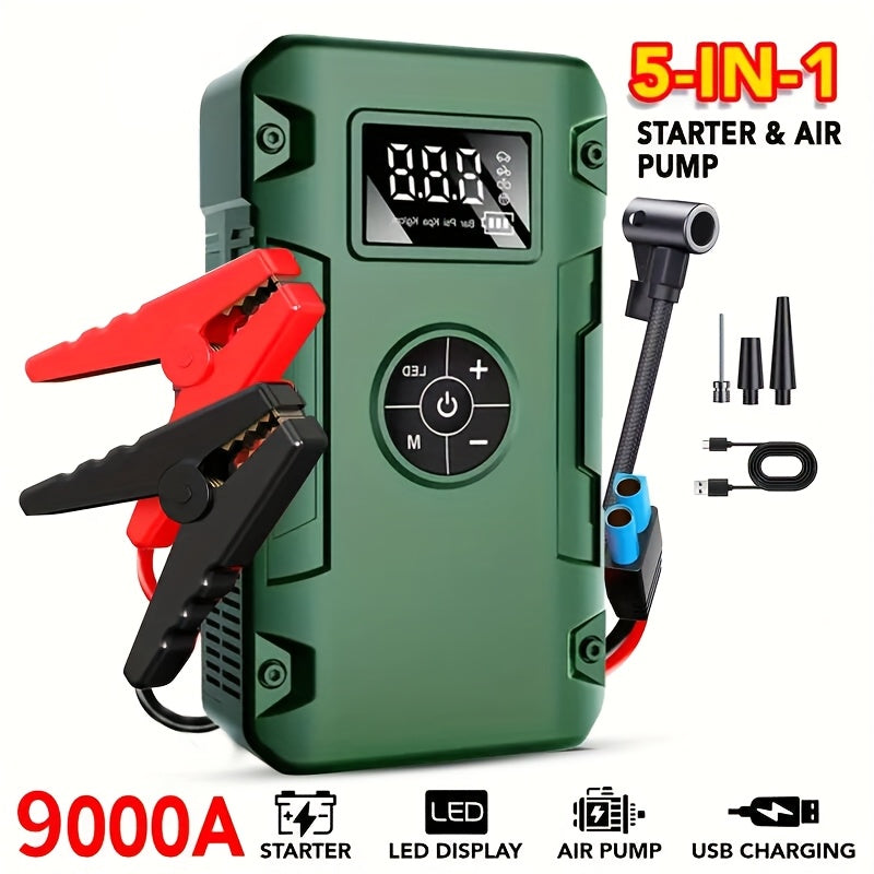 TEMU 9000-7000-5000a Multi-functional Emergency Supply With Air Pump, 150psl Portable Car Battery Starter, Digital Tire Inflator, Portable Vehicle