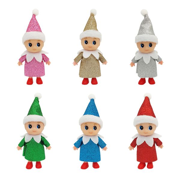 Christmas Shiny Mini Baby Elf Dolls Twins Todder Elves Shining Colorful Kindness Kid Craft Babies Doll Toy Decoration Xmas Shelf Accessories