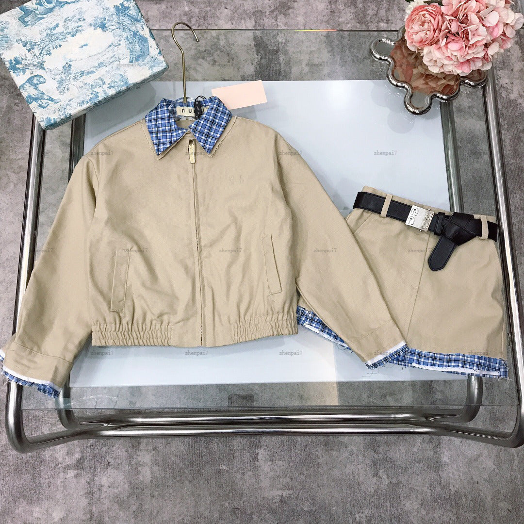 Top girls dress suit Autumn baby overskirt kids designer clothes Long-sleeved button-down jacket and skirts A079X03N033