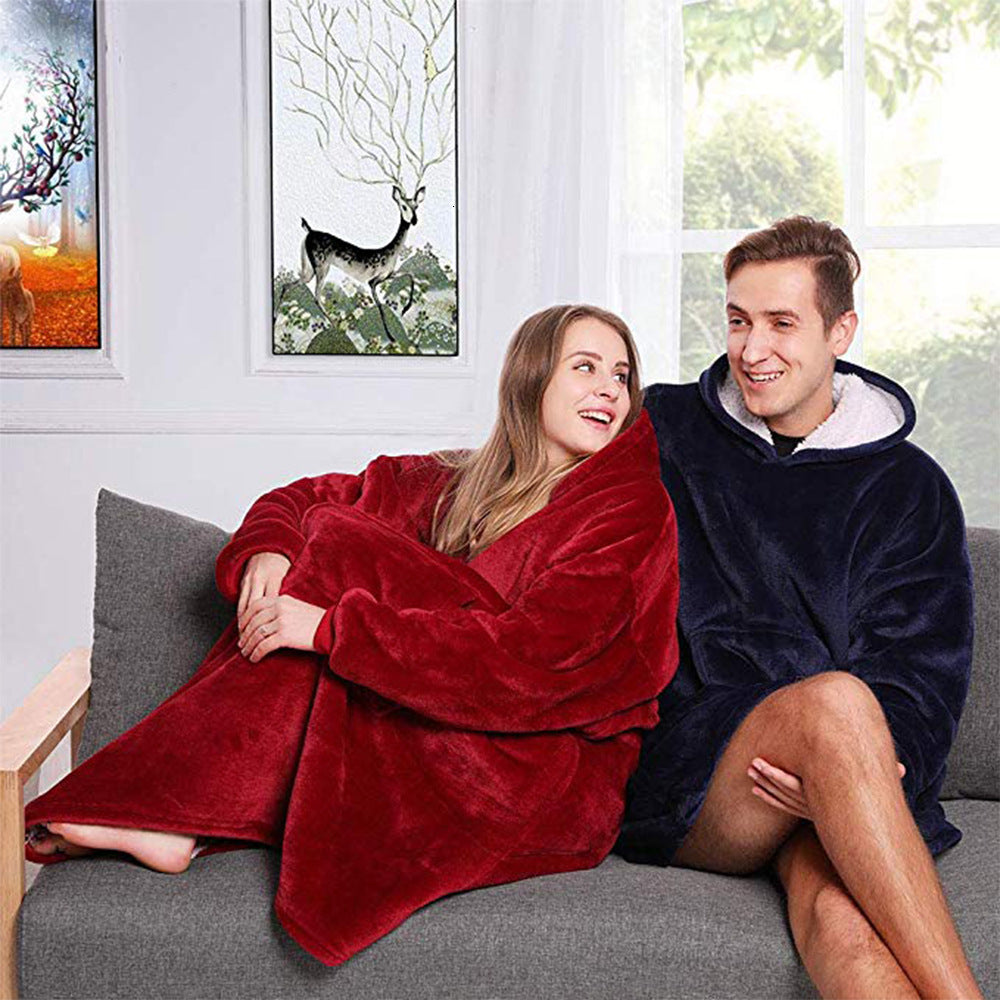 2024 Lazy pama, TV blanket, hooded, warm and cold proof couple&#039;s sleepwear, flannel, work from home