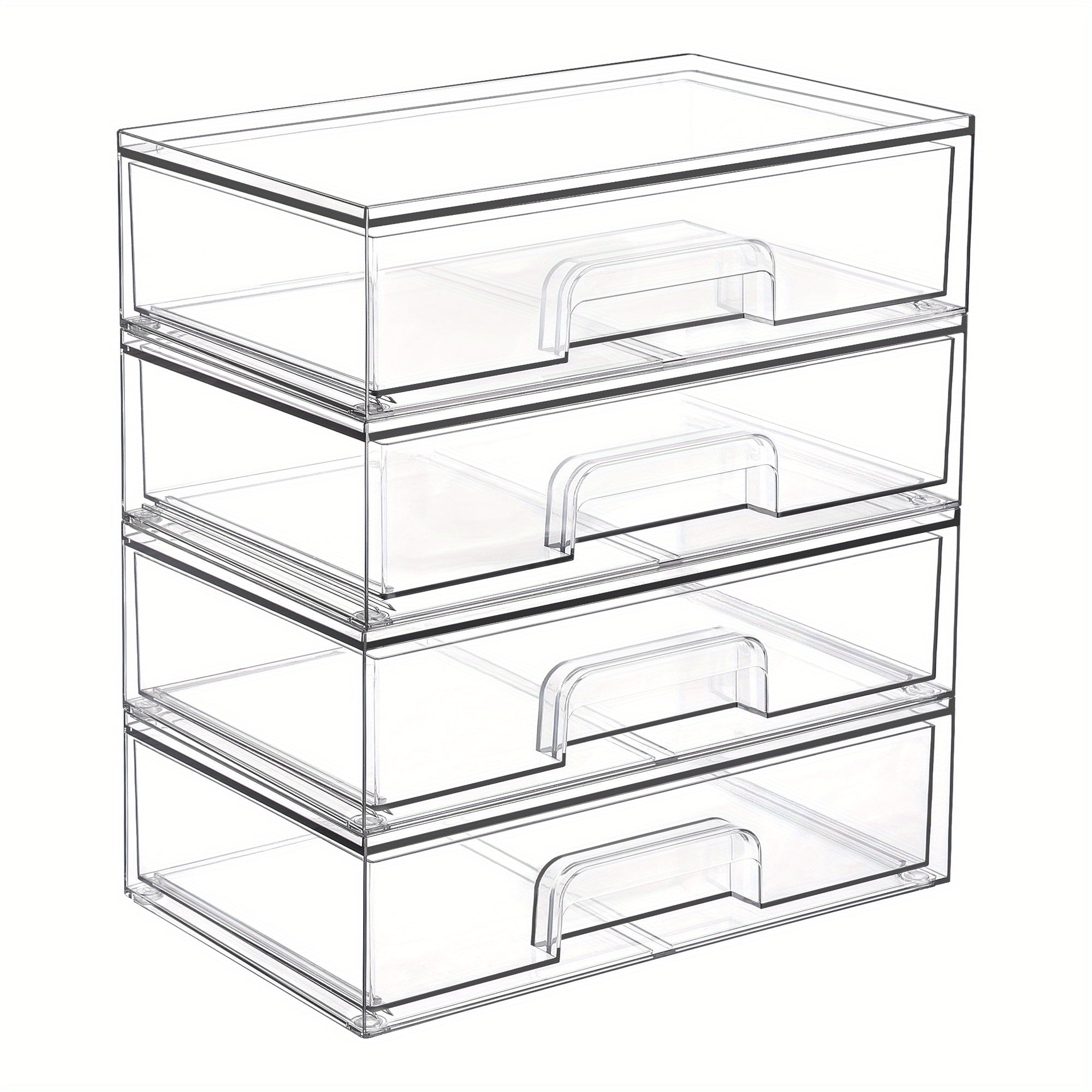 TEMU 2-3-4 Pack Clear Stackable Plastic Storage Drawers - Multi-compartment Desk Organizer Bins For Office Supplies, Pens, Notebooks & Stationery -