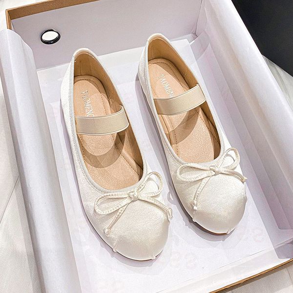 Mary Dress TINGHON Jane Round Toe Women s Bow Silk Satin Ballet SpringAutumn Flats Shoes Plus Size da Flat Shoe Plu