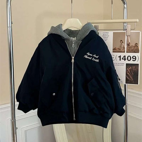 boys coat cotton jacket windbreak outerwear 2025 navy blue autumn thicken warm winter teenagers childrens clothing