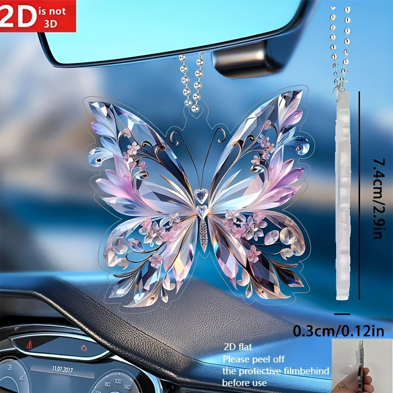 TEMU 2d Flat Crystal Style Crystal Pendant- 2d Elegant , Color Changing, Suitable For Car Rearview Mirror Decoration, Gift, Valentine's Day, Father's