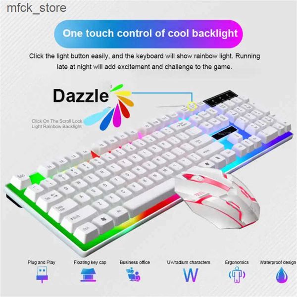 Keyboards Gaming Keyboard And Mouse Gamer Kit Wired Keyboard And Mouse Set Backlit USB Russian Computer Keyboard 104 Keyca For PC J241204