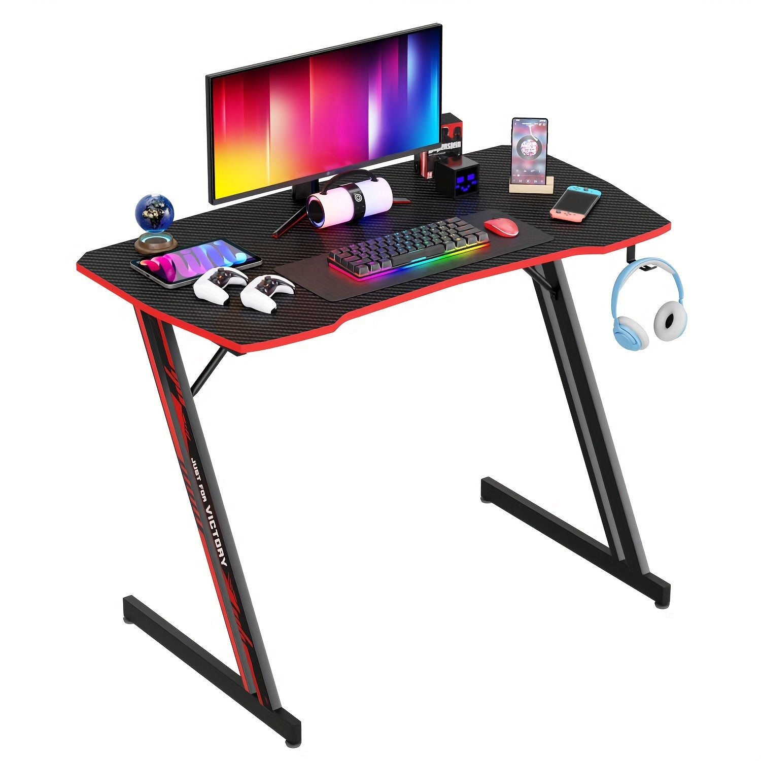 TEMU 35-39-47" Gaming Desk Modern Z-shaped Computer Desk For Home Office Desk With Headphone Hook - Sturdy Workstation Table With Spacious Desktop